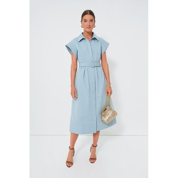 Tuckernuck Slate Blue Chloe Midi Dress sz M Belted NWT A-Line Collared Button - Picture 5 of 5